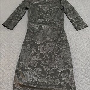 Belle Badgley Mischka Metallic Floral Long Sleeve Dress
